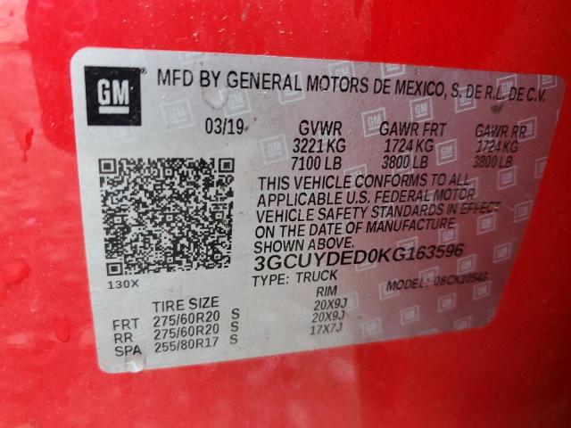 3GCUYDED0KG163596 - 2019 CHEVROLET SILVERADO K1500 LT 红色 照片 13