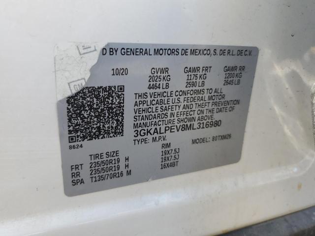 3GKALPEV8ML316980 - 2021 GMC TERRAIN SLT WHITE photo 14