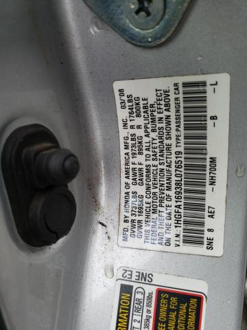 1HGFA16938L076519 - 2008 HONDA CIVIC EXL 银色 照片 12