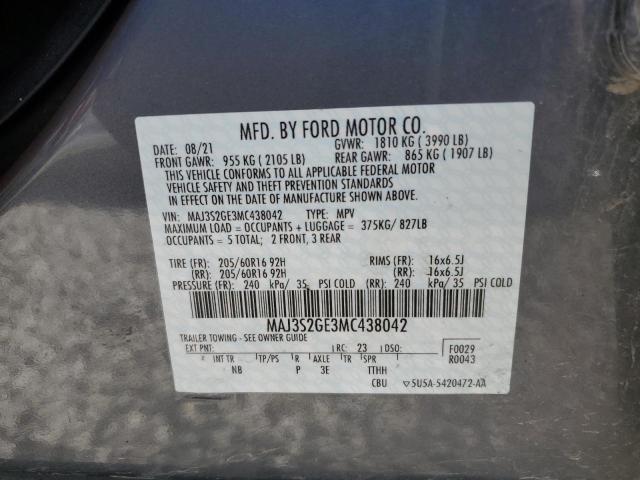 MAJ3S2GE3MC438042 - 2021 FORD ECOSPORT SE GRAY photo 14