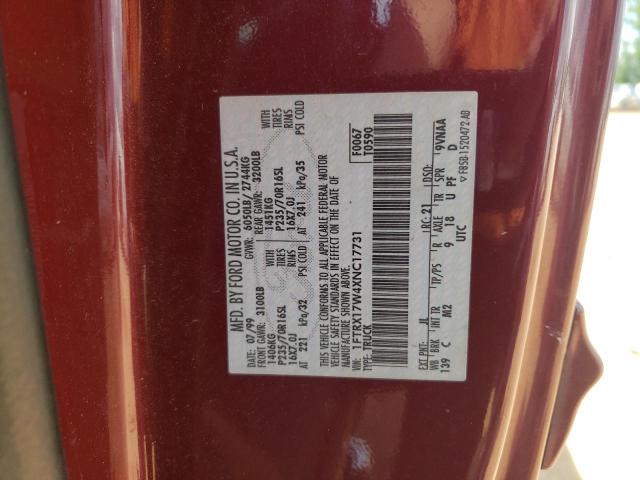 1FTRX17W4XNC17731 - 1999 FORD F150 BURGUNDY photo 12