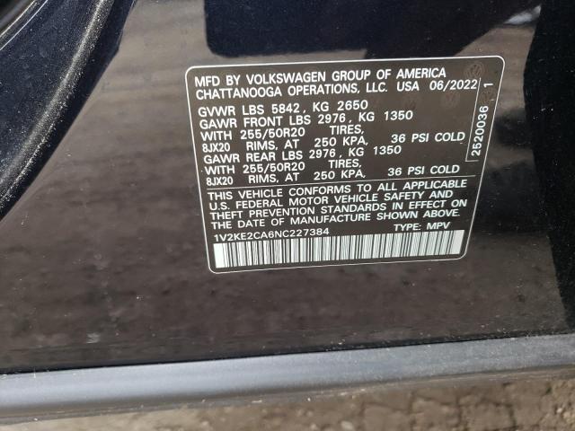 1V2KE2CA6NC227384 - 2022 VOLKSWAGEN ATLAS CROS SE Черный фото 13