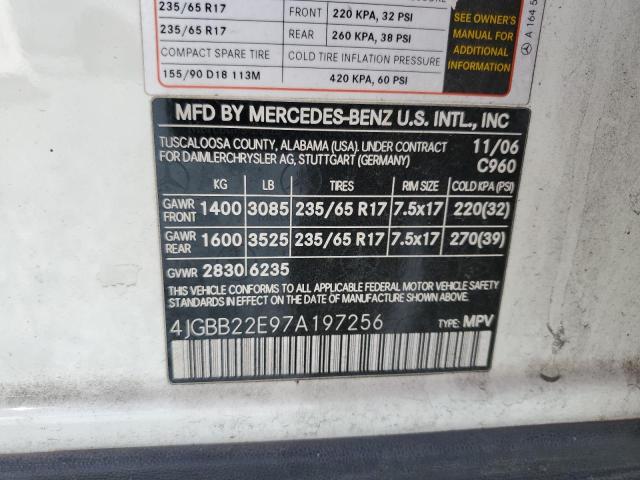 4JGBB22E97A197256 - 2007 MERCEDES-BENZ ML 320 CDI WHITE photo 13