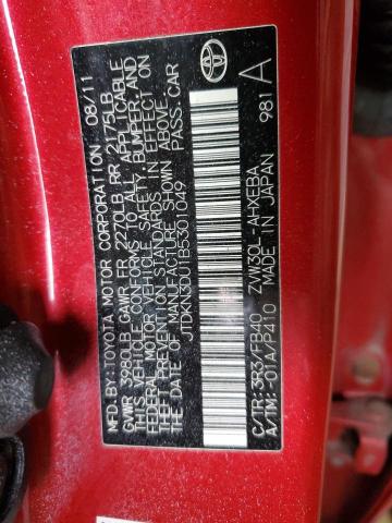 JTDKN3DU1B5301049 - 2011 TOYOTA PRIUS წითელი ფოტო 12