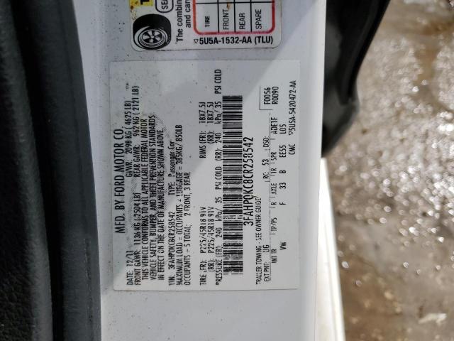 3FAHP0KC8CR258542 - 2012 FORD FUSION SPORT WHITE photo 12