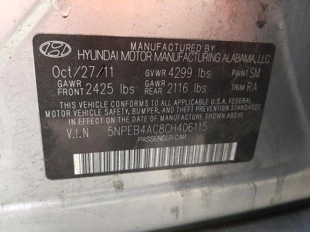 5NPEB4AC8CH406115 - 2012 HYUNDAI SONATA GLS SILVER photo 12