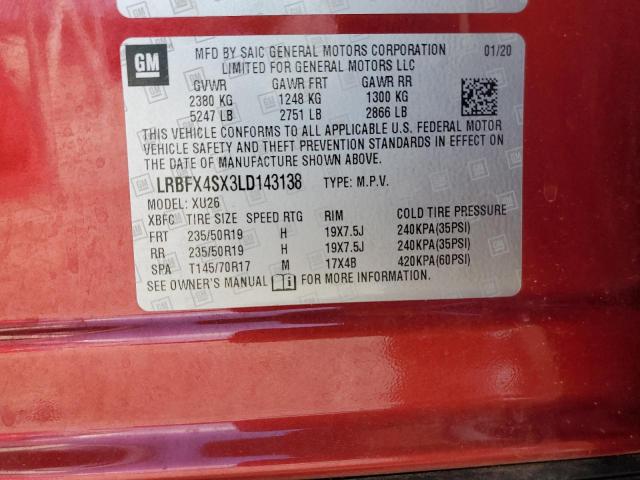 LRBFX4SX3LD143138 - 2020 BUICK ENVISION PREMIUM II Կարմիր լուսանկար 13