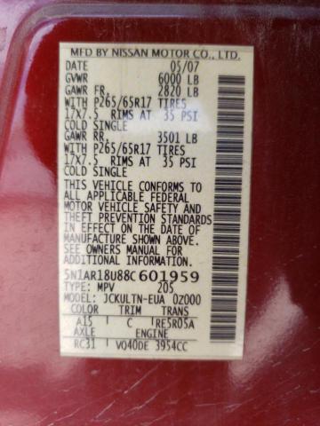 5N1AR18U88C601959 - 2008 NISSAN PATHFINDER S RED photo 13