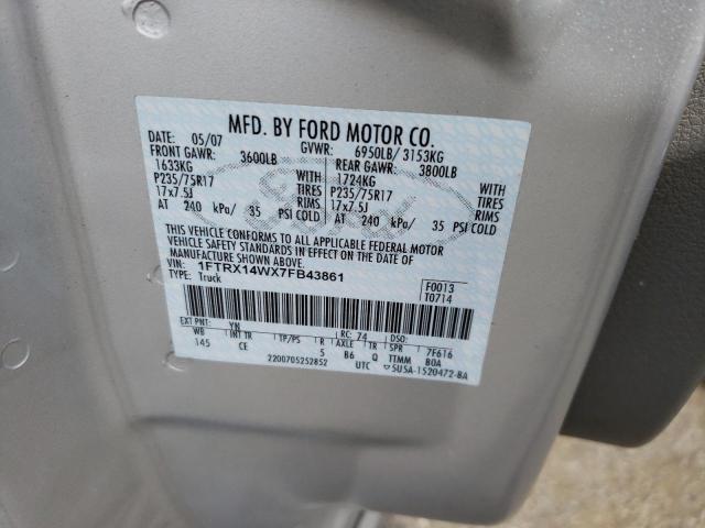 1FTRX14WX7FB43861 - 2007 FORD F150 SILVER photo 12