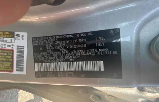 5TDGZRAH2LS509392 - 2020 TOYOTA HIGHLANDER XLE 银色 照片 10