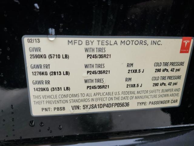 5YJSA1DP4DFP05636 - 2013 TESLA MODEL S შავი ფოტო 12