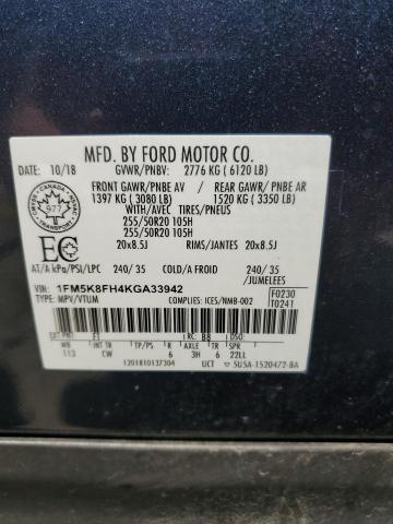 1FM5K8FH4KGA33942 - 2019 FORD EXPLORER LIMITED BLUE photo 14