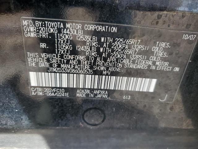 JTMZD33V086060535 - 2008 TOYOTA RAV4 BLACK photo 13