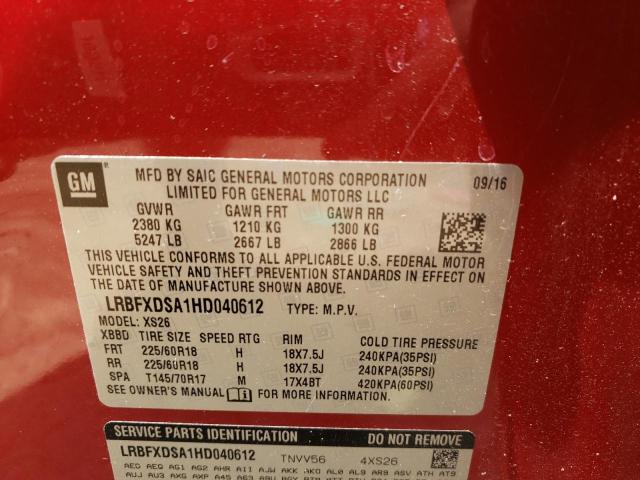 LRBFXDSA1HD040612 - 2017 BUICK ENVISION ESSENCE RED photo 13