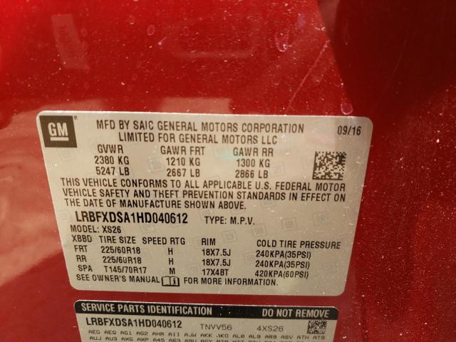 LRBFXDSA1HD040612 - 2017 BUICK ENVISION ESSENCE წითელი ფოტო 13