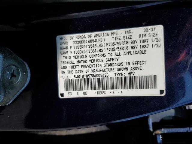 5J8TB18578A005426 - 2008 ACURA RDX TECHNOLOGY BLUE photo 13