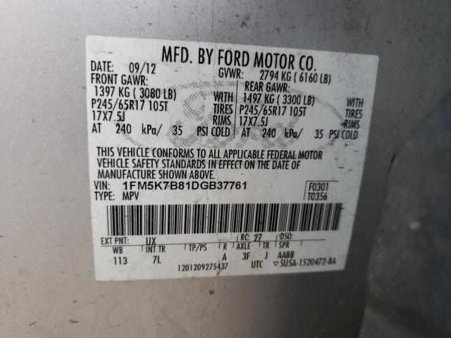 1FM5K7B81DGB37761 - 2013 FORD EXPLORER SILVER photo 13