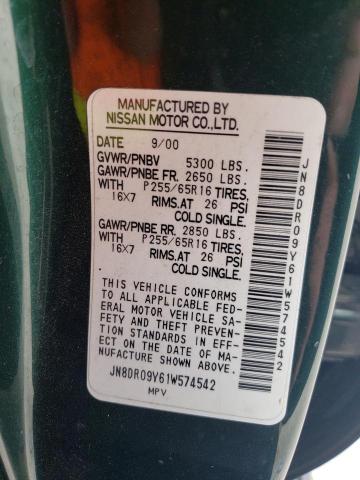 JN8DR09Y61W574542 - 2001 NISSAN PATHFINDER LE 绿色 照片 13