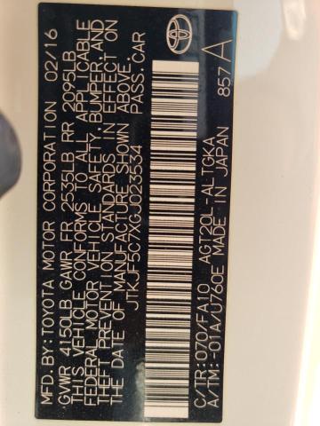 JTKJF5C7XGJ023534 - 2016 TOYOTA SCION TC 白色 照片 13