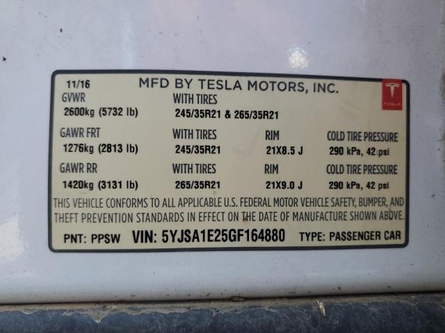 5YJSA1E25GF164880 - 2016 TESLA MODEL S WHITE photo 13