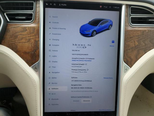 5YJSA1E22JF245875 - 2018 TESLA MODEL S ლურჯი ფოტო 9