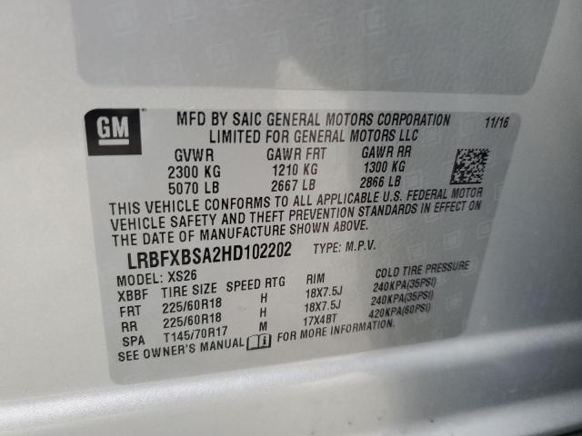 LRBFXBSA2HD102202 - 2017 BUICK ENVISION ESSENCE Արծաթագույն լուսանկար 13