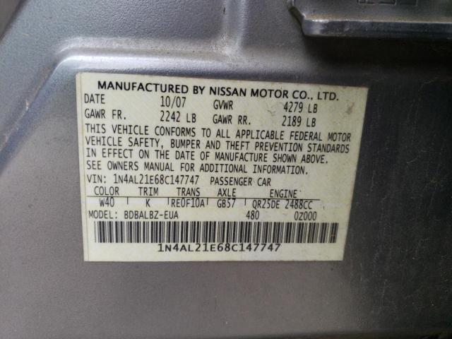 1N4AL21E68C147747 - 2008 NISSAN ALTIMA 2.5 GRAY photo 12