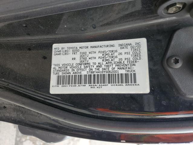 5TBBT4418YS062001 - 2000 TOYOTA TUNDRA ACCESS CAB შავი ფოტო 12