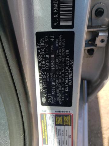 KNADM4A33D6283919 - 2013 KIA RIO LX SILVER photo 12