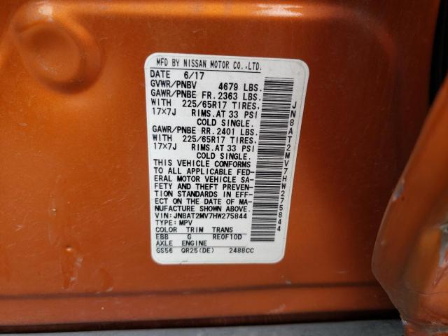 JN8AT2MV7HW275844 - 2017 NISSAN ROGUE S ORANGE photo 12