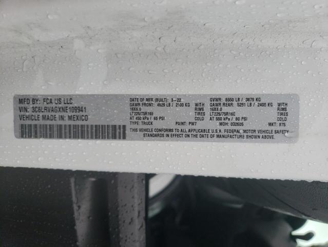 3C6LRVAGXNE109941 - 2022 RAM PROMASTER 1500 STANDARD WHITE photo 14