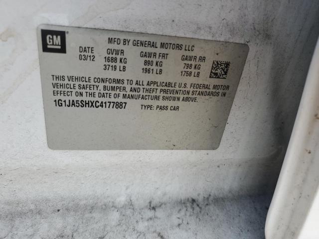 1G1JA5SHXC4177887 - 2012 CHEVROLET SONIC LS WHITE photo 12