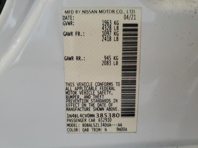 1N4BL4CV0MN385380 - 2021 NISSAN ALTIMA SR WHITE photo 13