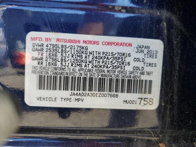 JA4AD2A30EZ007668 - 2014 MITSUBISHI OUTLANDER ES BLUE photo 13