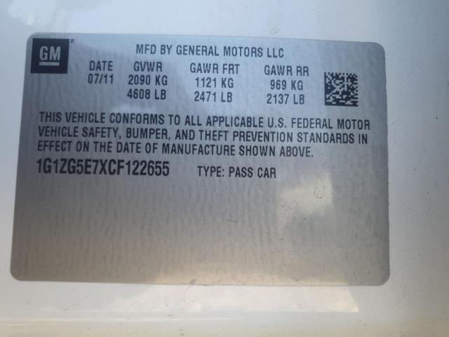 1G1ZG5E7XCF122655 - 2012 CHEVROLET MALIBU LTZ WHITE photo 13