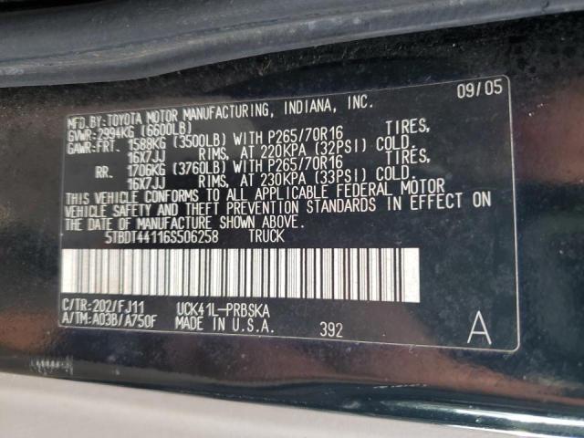 5TBDT44116S506258 - 2006 TOYOTA TUNDRA DOUBLE CAB SR5 BLACK photo 12