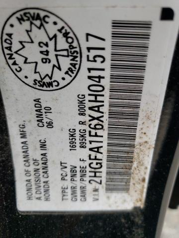 2HGFA1F6XAH041517 - 2010 HONDA CIVIC LX-S 黑色 照片 12