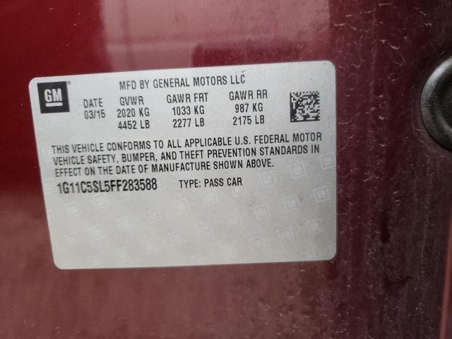 1G11C5SL5FF283588 - 2015 CHEVROLET MALIBU 1LT BURGUNDY photo 10