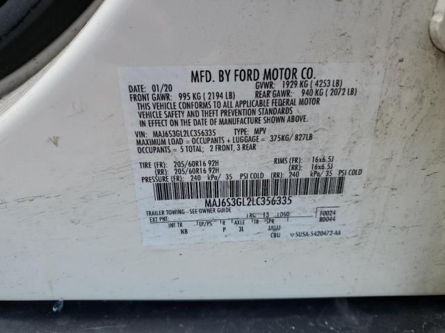 MAJ6S3GL2LC356335 - 2020 FORD ECOSPORT SE თეთრი ფოტო 14