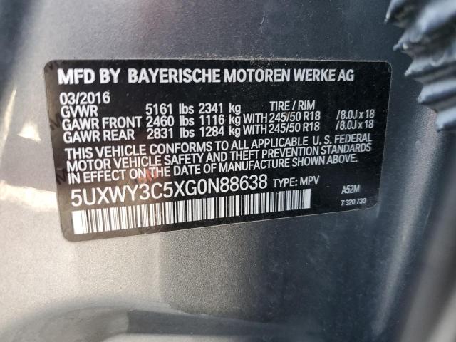 5UXWY3C5XG0N88638 - 2016 BMW X3 XDRIVE28D GRAY photo 12