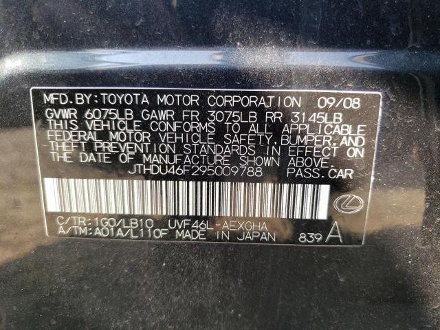 JTHDU46F295009788 - 2009 LEXUS LS 600HL GRAY photo 13