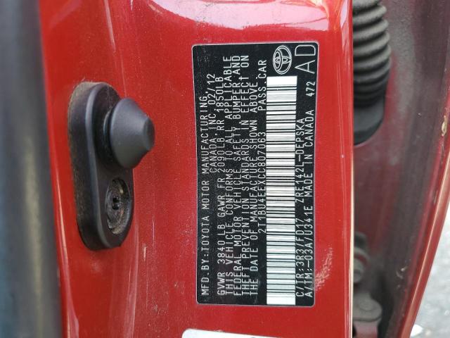 2T1BU4EEXCC807063 - 2012 TOYOTA COROLLA BASE წითელი ფოტო 12