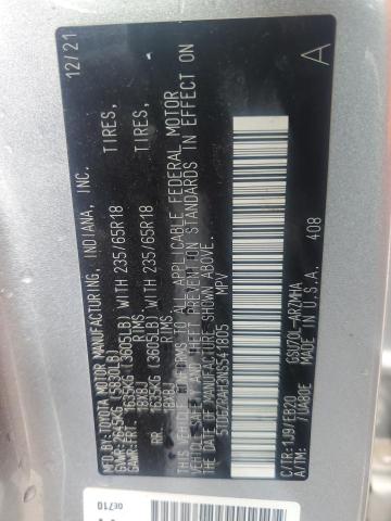 5TDGZRAH3NS541805 - 2022 TOYOTA HIGHLANDER XLE Сріблястий фото 13