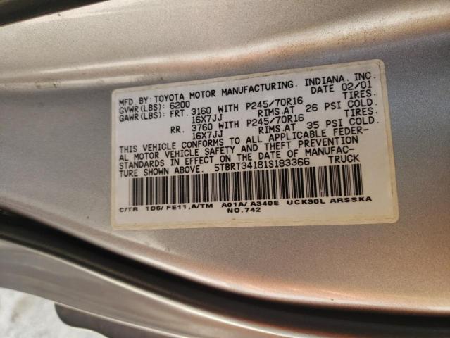 5TBRT34181S183366 - 2001 TOYOTA TUNDRA ACCESS CAB ვერცხლისფერი ფოტო 13