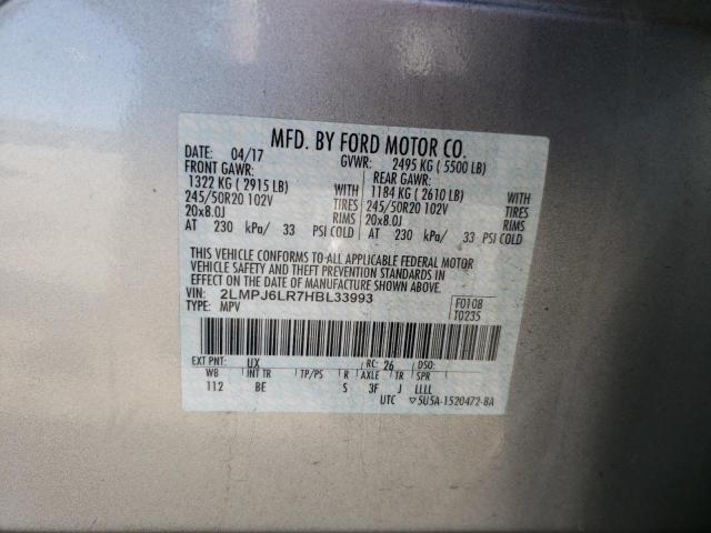 2LMPJ6LR7HBL33993 - 2017 LINCOLN MKX RESERVE Արծաթագույն լուսանկար 13