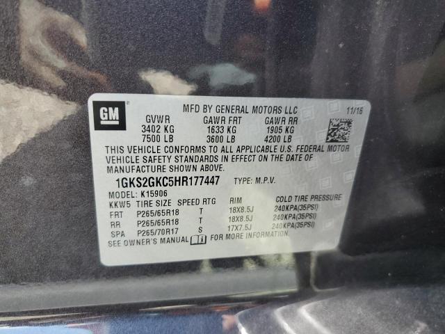 1GKS2GKC5HR177447 - 2017 GMC YUKON XL K1500 SLT GRAY photo 12