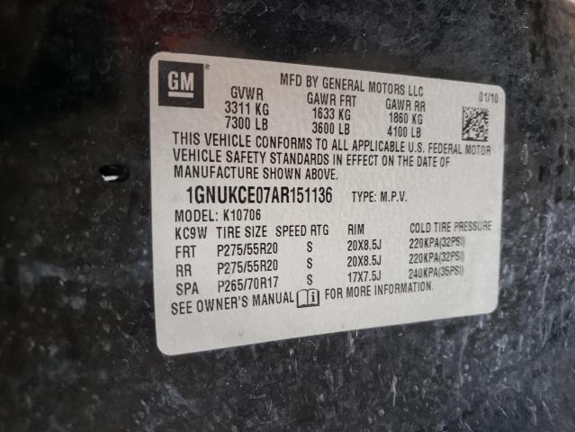 1GNUKCE07AR151136 - 2010 CHEVROLET TAHOE K1500 LTZ BLACK photo 13