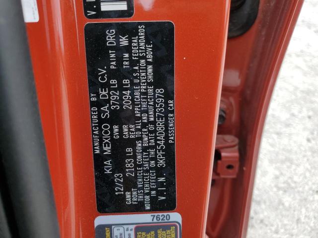 3KPF54AD8RE735978 - 2024 KIA FORTE GT LINE ORANGE photo 12