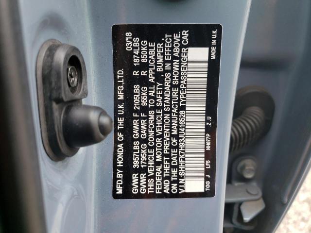 SHHFK7H93JU416528 - 2018 HONDA CIVIC SPORT TOURING BLUE photo 12