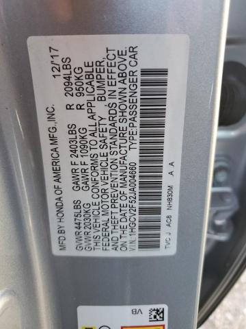 1HGCV2F52JA004660 - 2018 HONDA ACCORD EXL SILVER photo 12